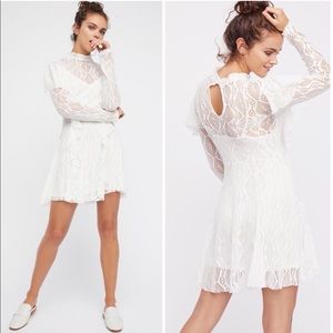 Free People Rock Candy Mock Neck Ivory Lace Dress